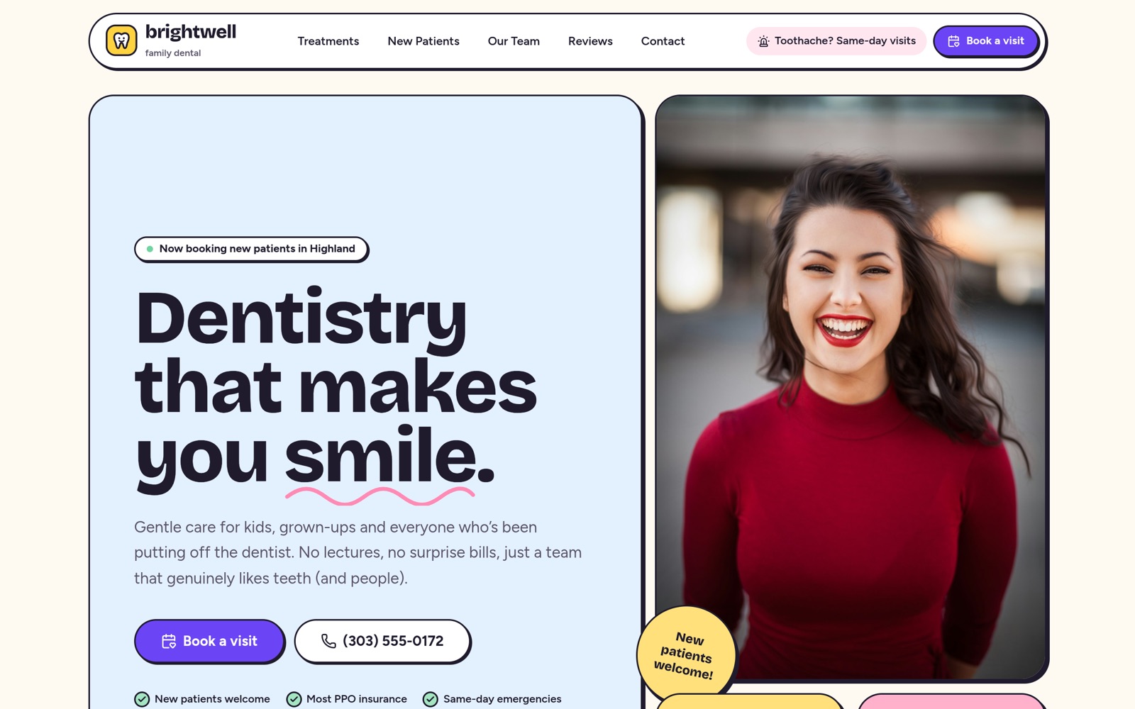 Brightwell Family Dental demo website homepage